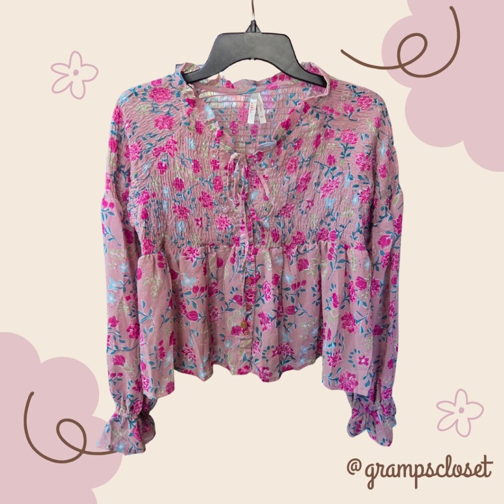 True Destiny Babydoll Junior's Floral Blouse